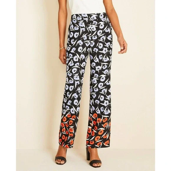 Ann Taylor Pants 6 Wide Leg Floral High Rise Blue Red Tailored - Picture 1 of 8